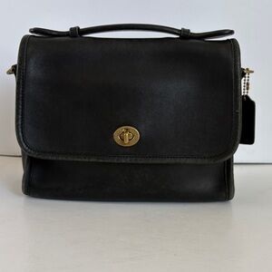Vintage black leather Coach Court top handle satchel or crossbody brass hardware